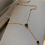 Long Emerald Fire Sparkle Gemstone Pendant Necklace