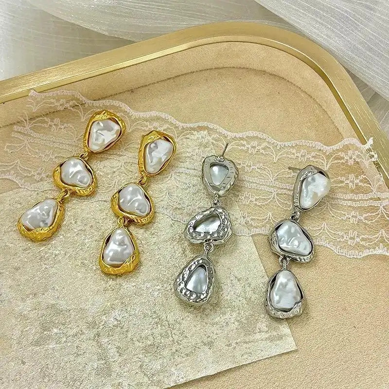Long Geometric Teardrop Stud Earrings