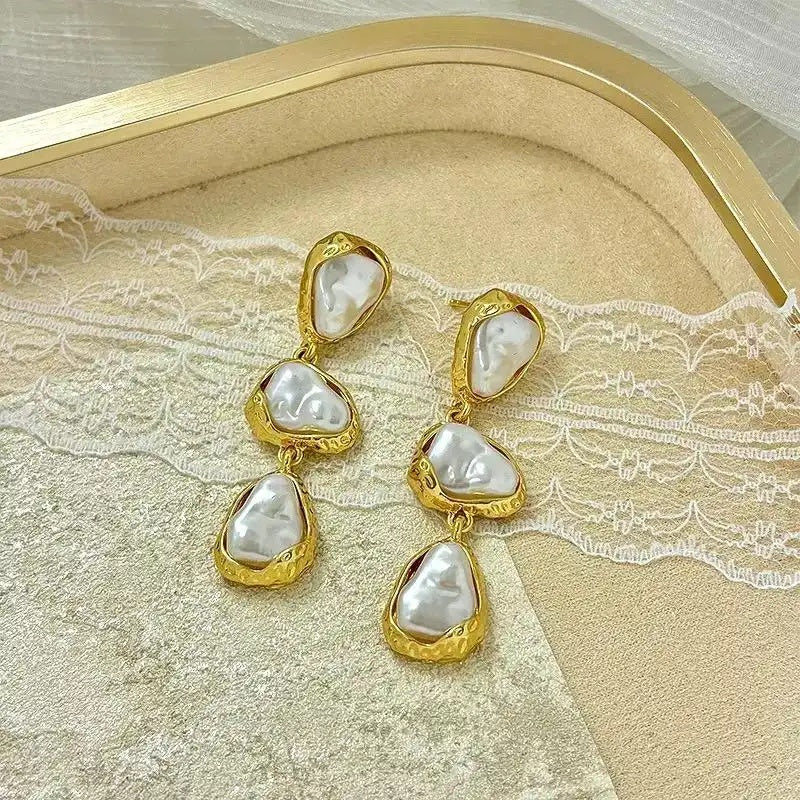 Long Geometric Teardrop Stud Earrings