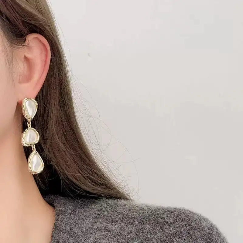 Long Geometric Teardrop Stud Earrings