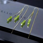 Long Green Bamboo Joint Tassel Drop Earrings