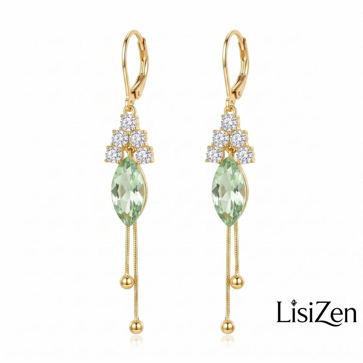 Long Green Leaf Clip-On Tassel Drop Earrings
