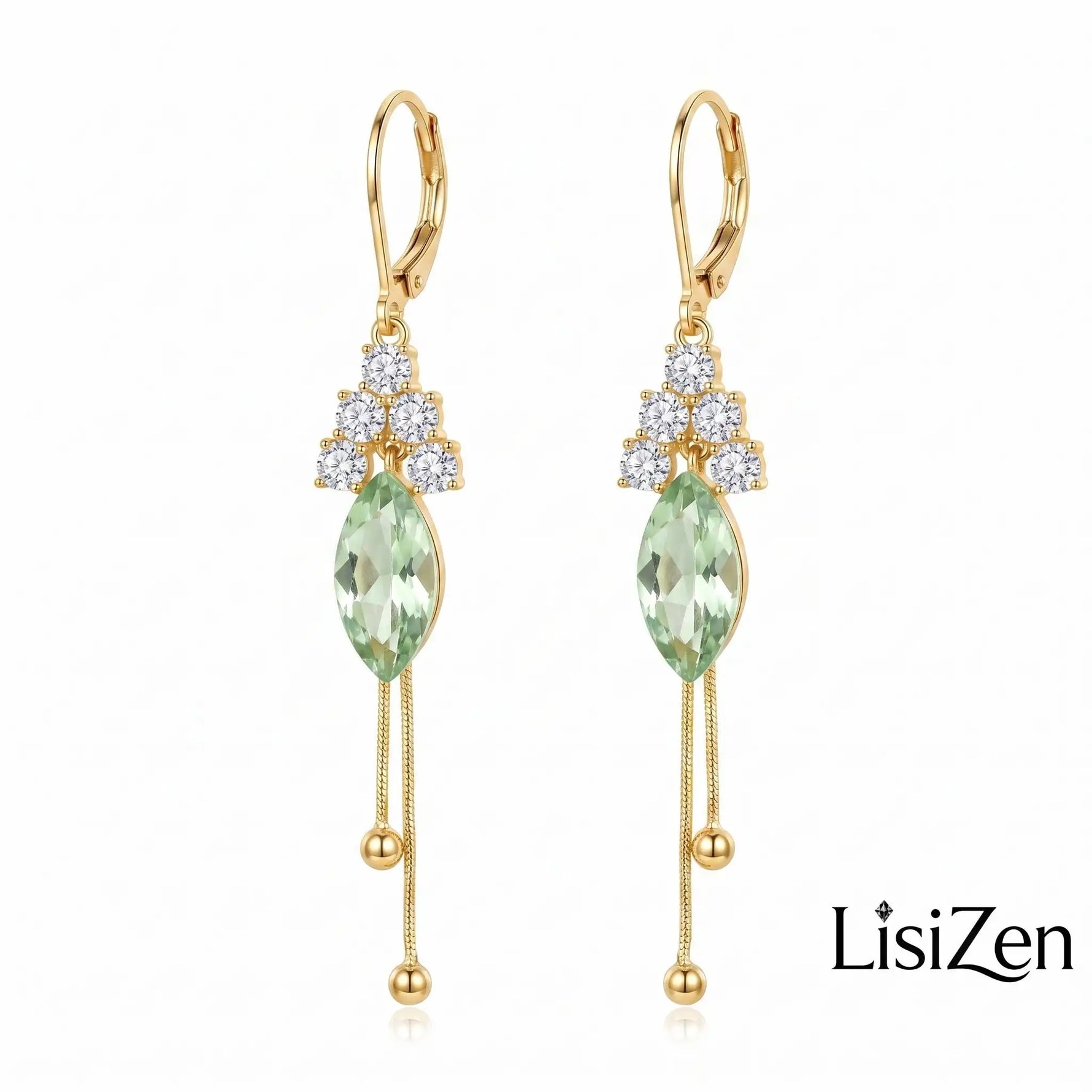 Long Green Leaf Clip-On Tassel Drop Earrings