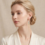 Long Green Leaf Clip-On Tassel Drop Earrings
