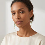 Long Green Leaf Clip-On Tassel Drop Earrings