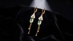 Long Green Leaf Clip-On Tassel Drop Earrings