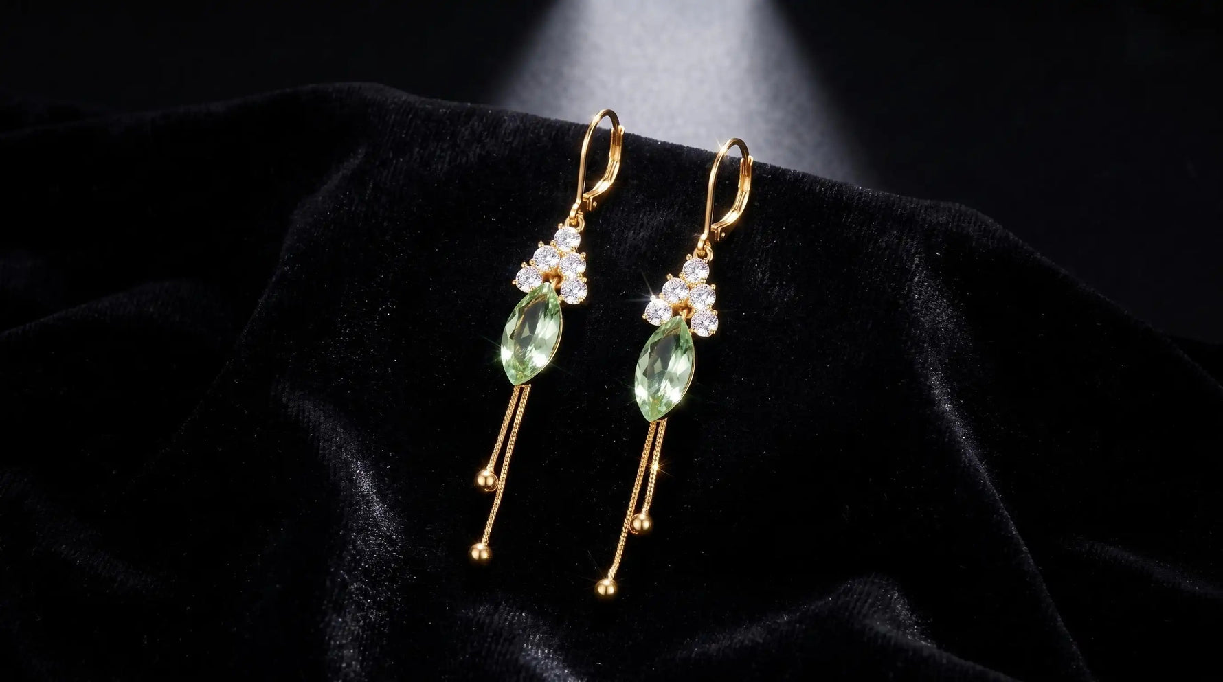 Long Green Leaf Clip-On Tassel Drop Earrings