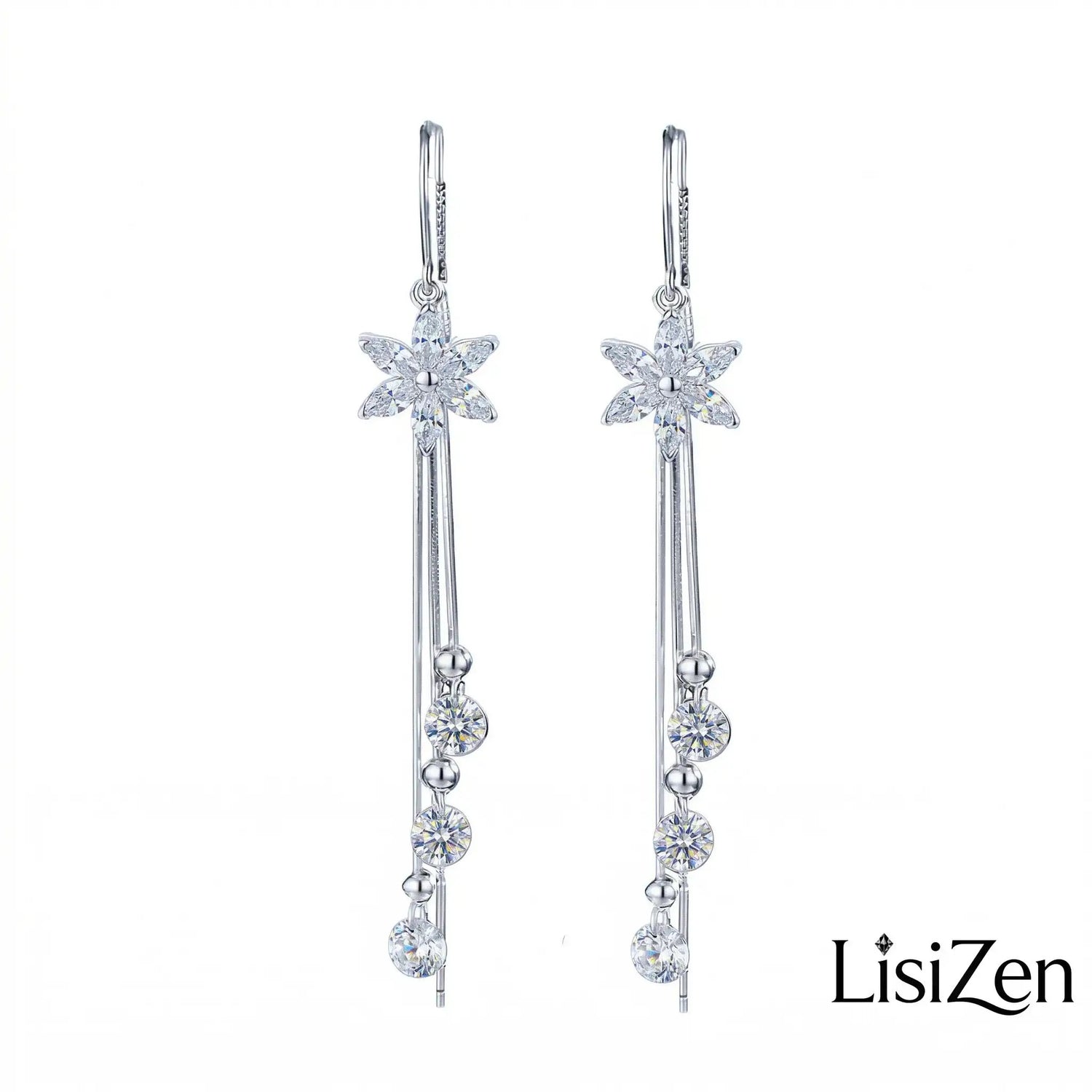 Long Small Flower Tassel Drop Earrings