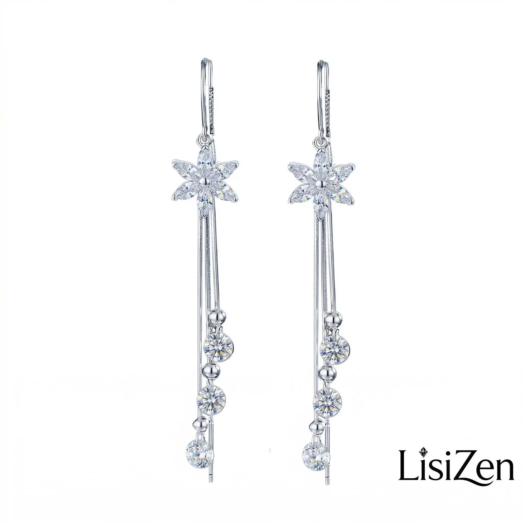 Long Small Flower Tassel Drop Earrings