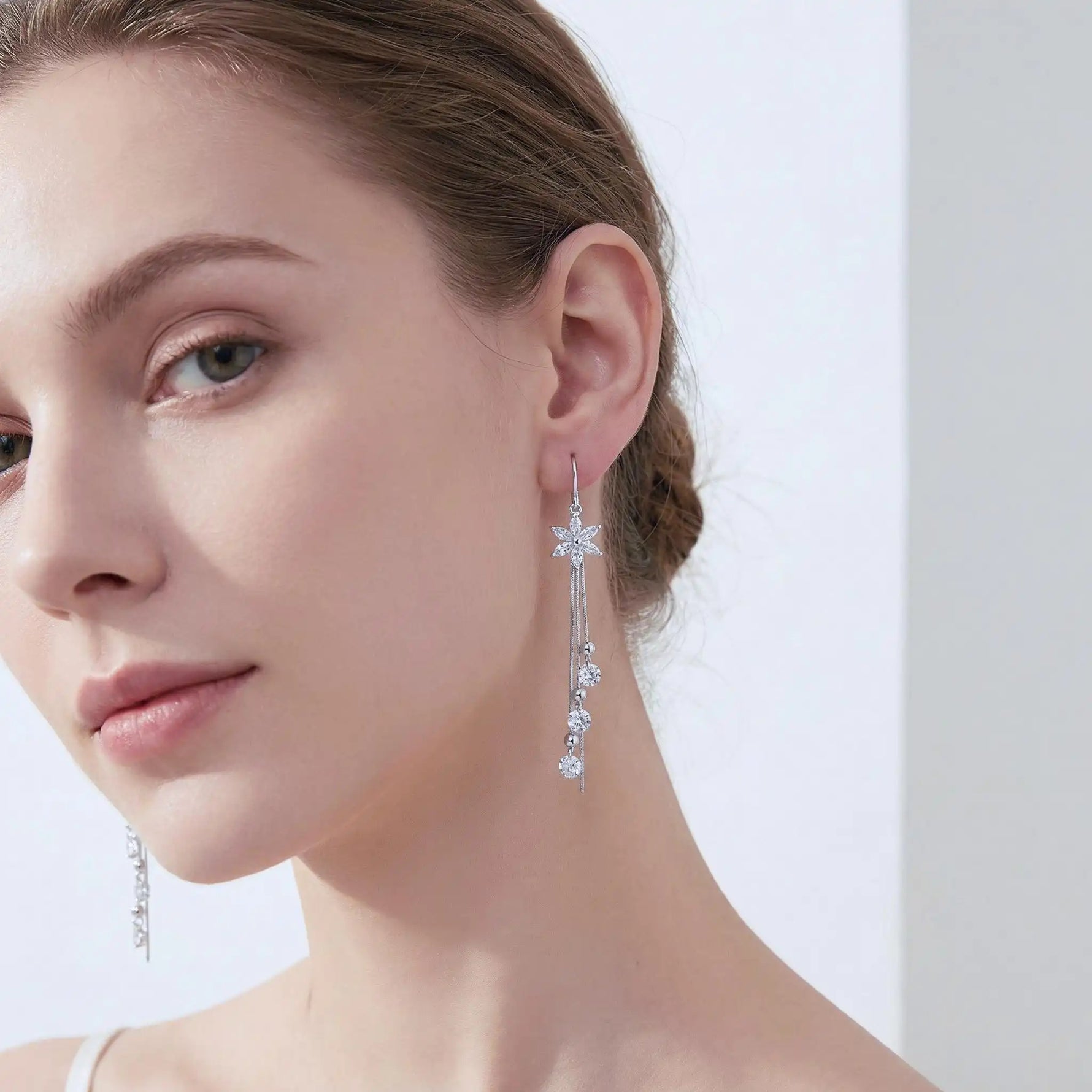 Long Small Flower Tassel Drop Earrings