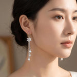 Long Small Flower Tassel Drop Earrings