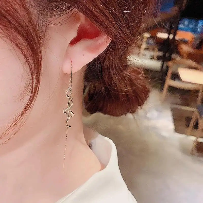 Long Spiral Crystal Drop Earrings