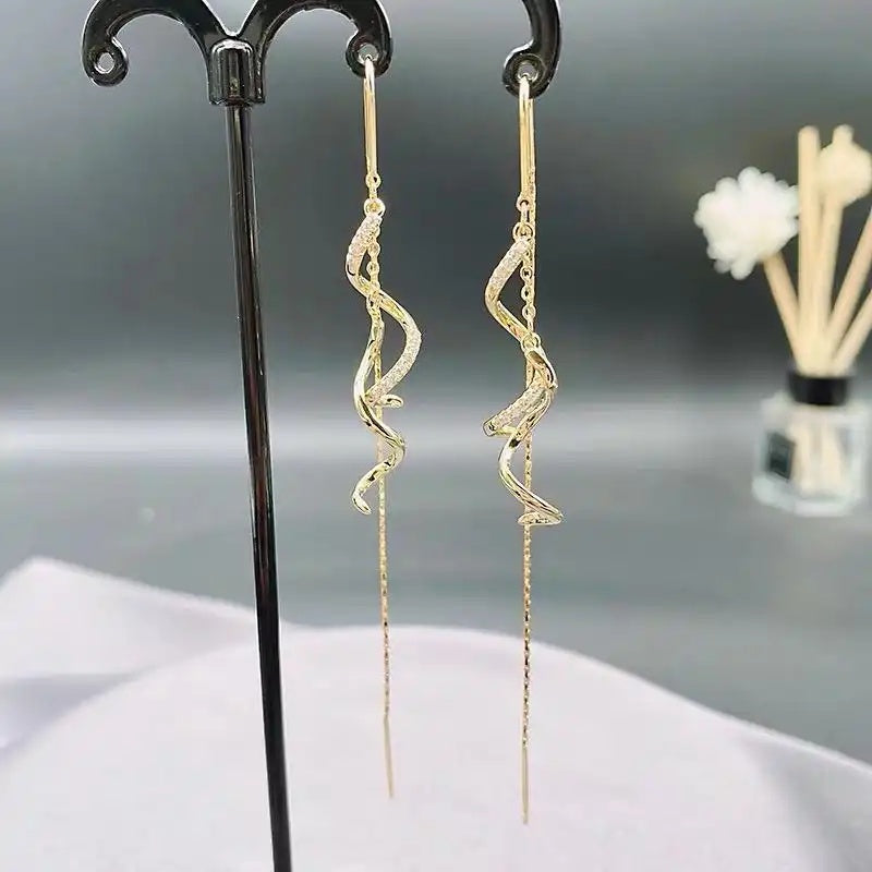 Long Spiral Crystal Drop Earrings