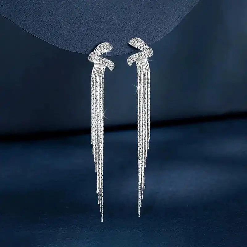 Long Tassel 925 Drop Earrings