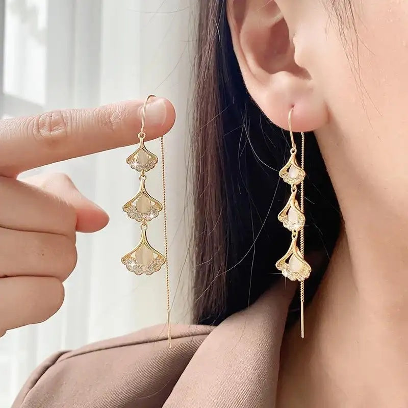 Long Tassel Three Lives Blessed Drop Earrings