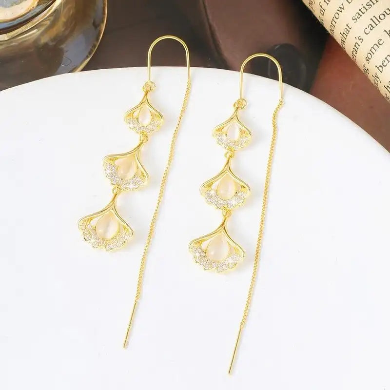 Long Tassel Three Lives Blessed Drop Earrings