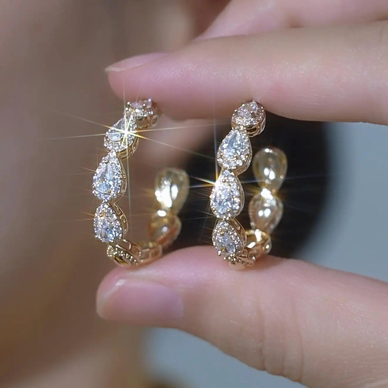 Love Geometric Crystal Ear Clasp Hoop Earrings
