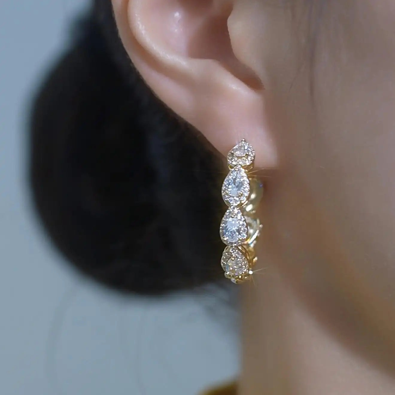 Love Geometric Crystal Ear Clasp Hoop Earrings
