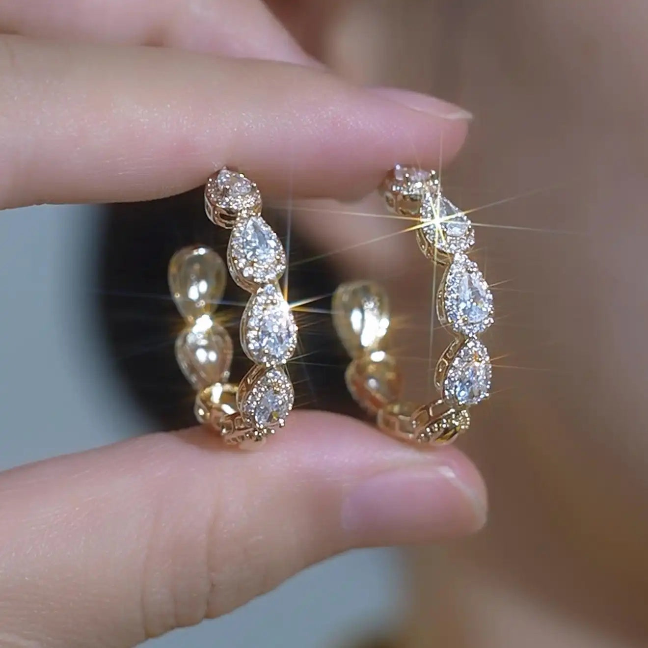 Love Geometric Crystal Ear Clasp Hoop Earrings