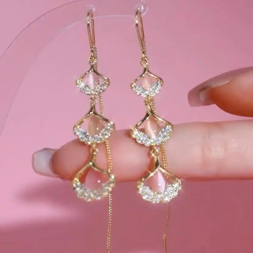 Lucky Ginkgo Leaf Crystal Drop Earrings