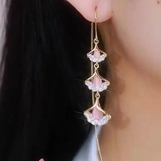 Lucky Ginkgo Leaf Crystal Drop Earrings