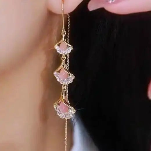 Lucky Ginkgo Leaf Crystal Drop Earrings