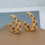 Maillard Color C-Shaped Coffee Gold Stud Earrings