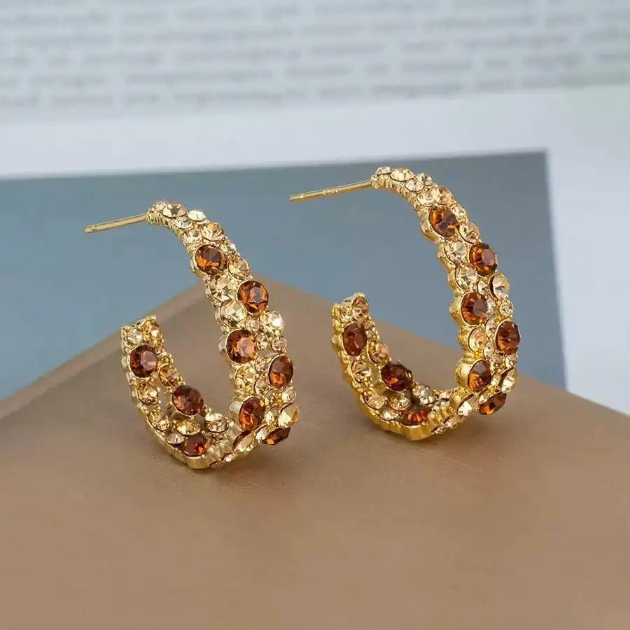 Maillard Color C-Shaped Coffee Gold Stud Earrings