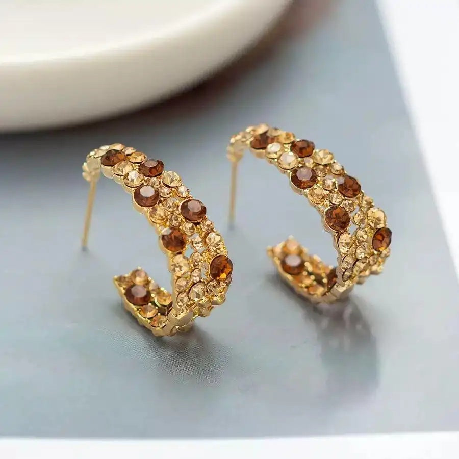 Maillard Color C-Shaped Coffee Gold Stud Earrings