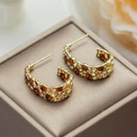 Maillard Color C-Shaped Coffee Gold Stud Earrings