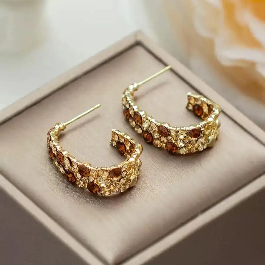 Maillard Color C-Shaped Coffee Gold Stud Earrings
