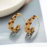 Maillard Color C-Shaped Coffee Gold Stud Earrings