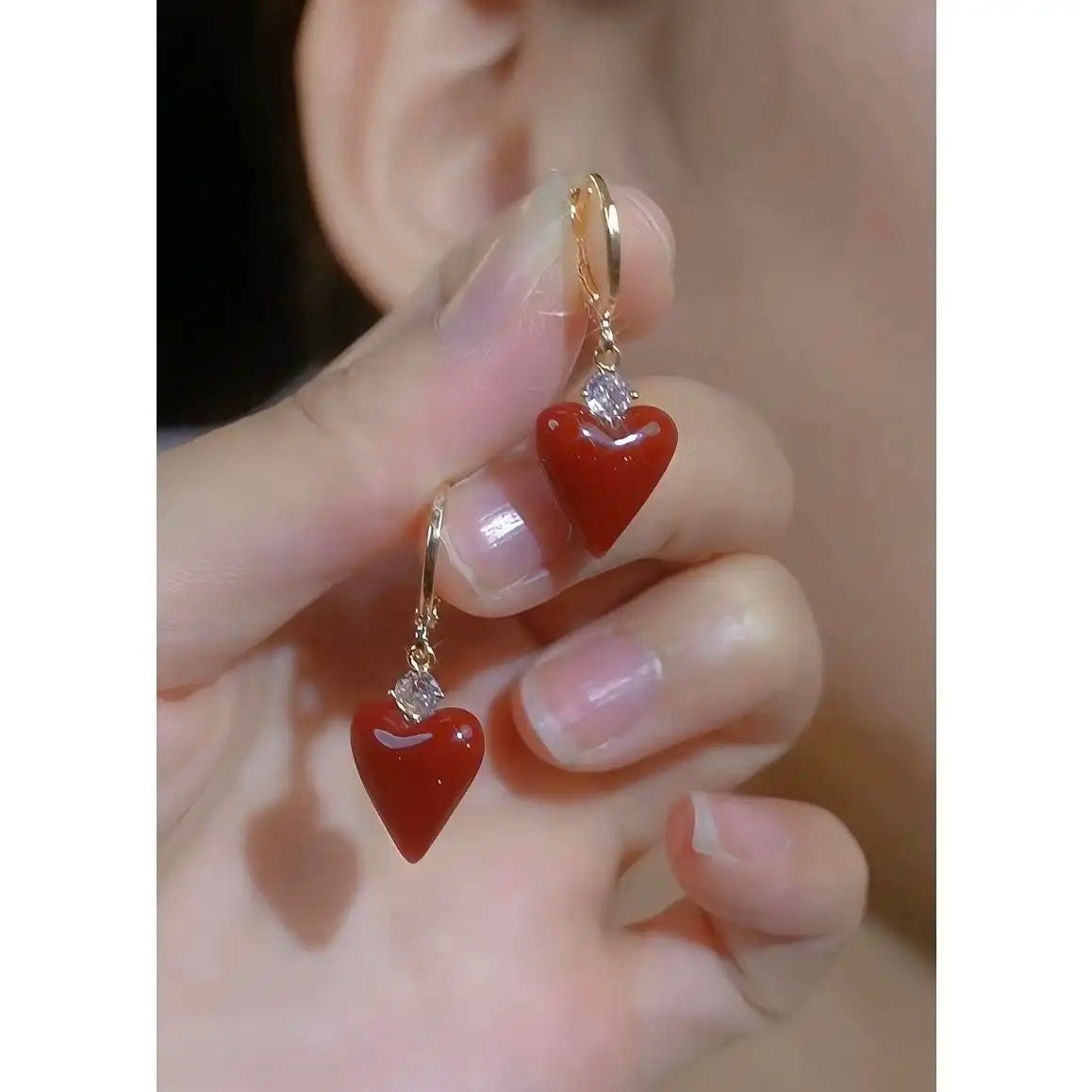 Maillard Heart Clip-On Crystal Red Earrings