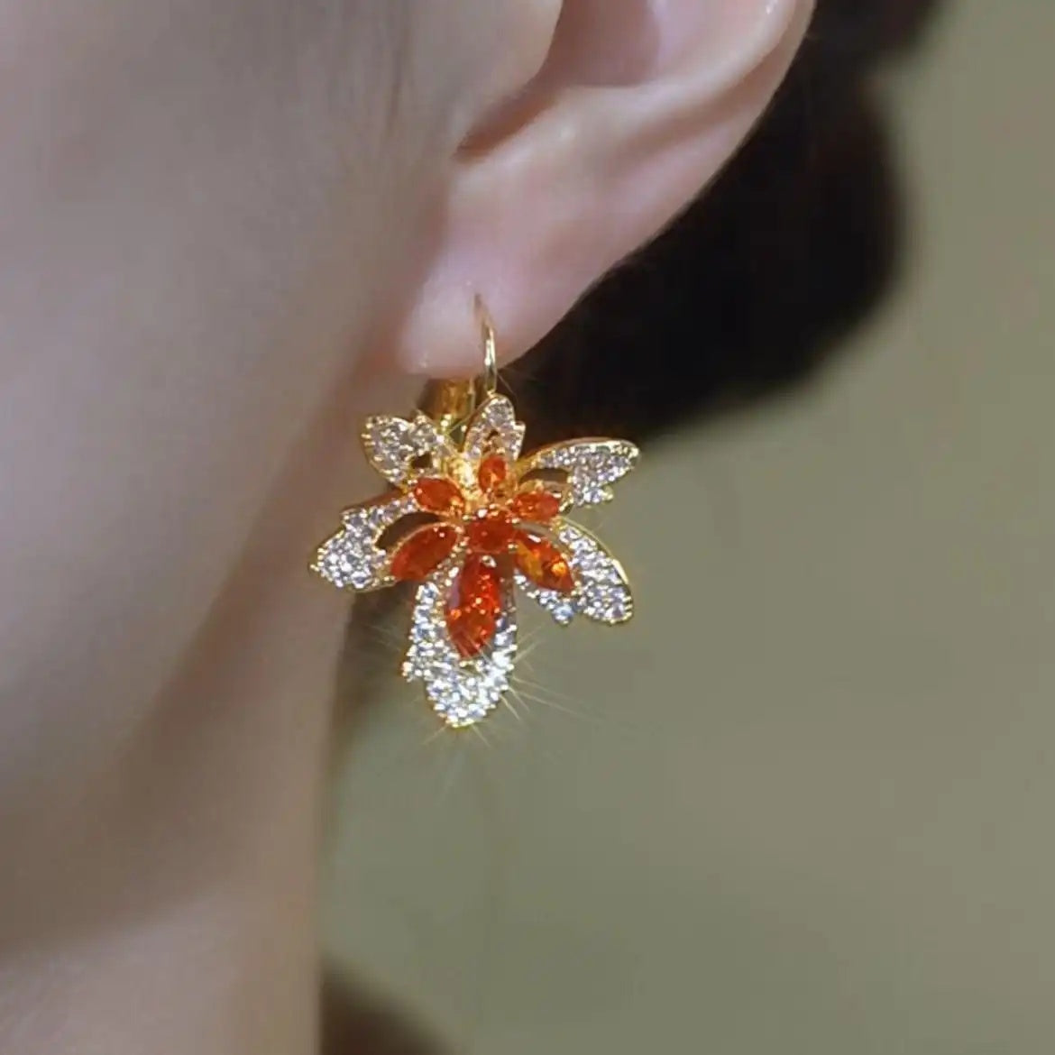 Maple Leaf Crystal Stud Earrings