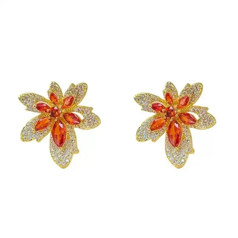 Maple Leaf Crystal Stud Earrings
