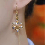 Maple Leaf Tassel Coffee Color Drop Earrings