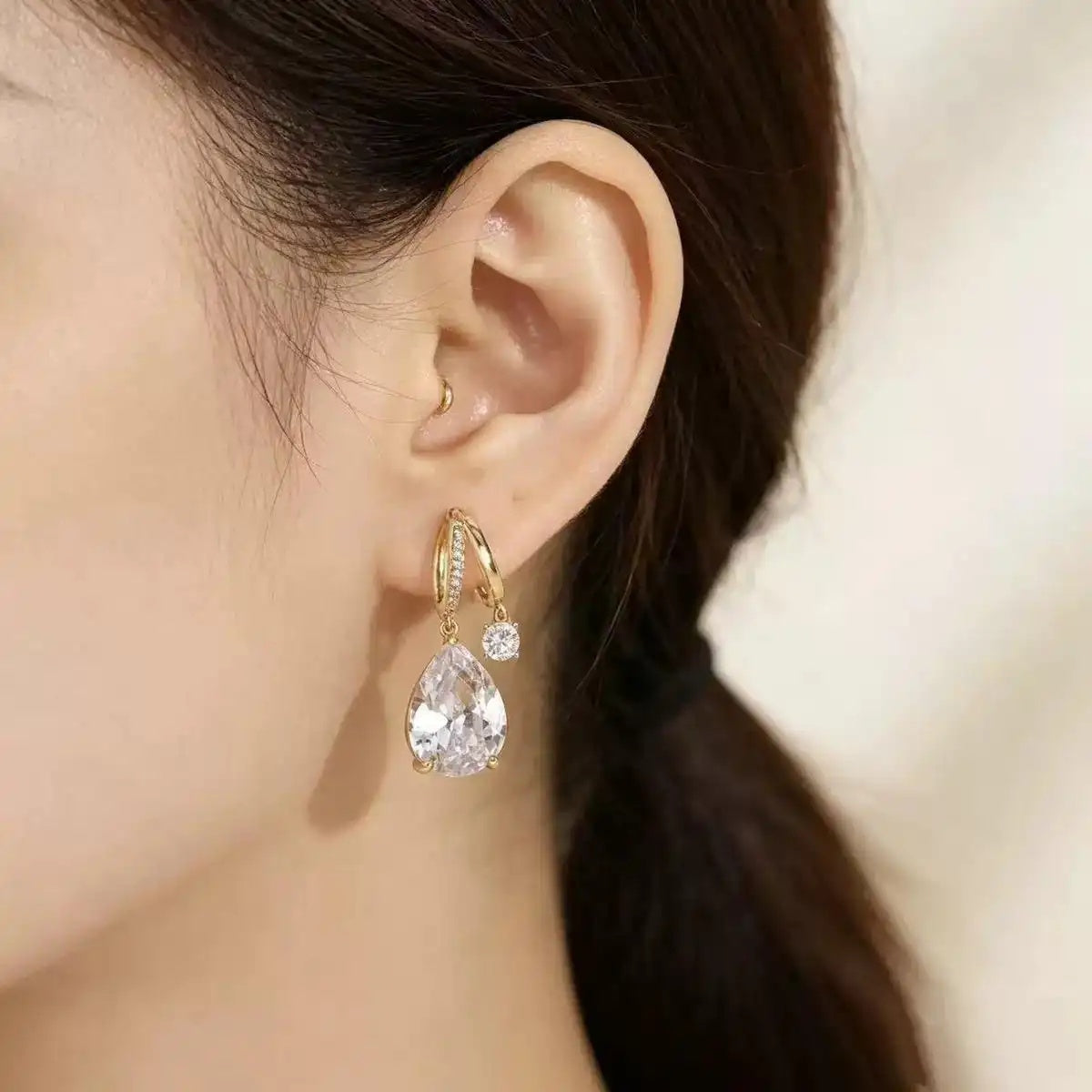Mermaid Tear Crystal French Minimalist Drop Earrings