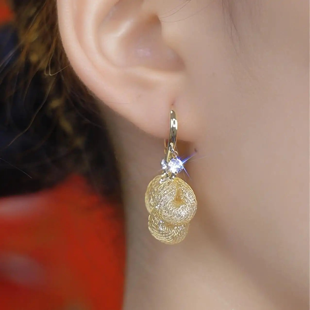 Mesh Hollow Retro Crystal Round Hoop Earrings