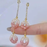 Mesh Pink Crystal Tassel Drop Earrings