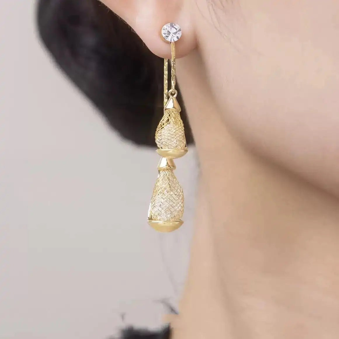 Mesh Tassel Needle Long Hollow Drop Earrings