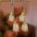 Mesh Tassel Needle Long Hollow Drop Earrings
