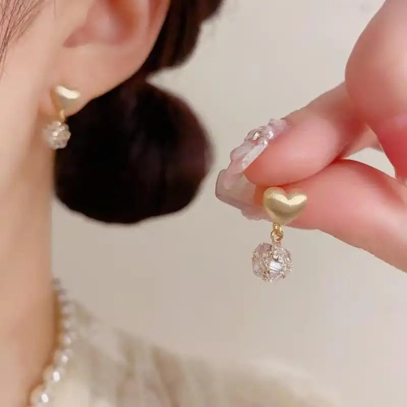 Metal Brushed Heart Crystal Earrings