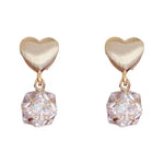 Metal Brushed Heart Crystal Earrings