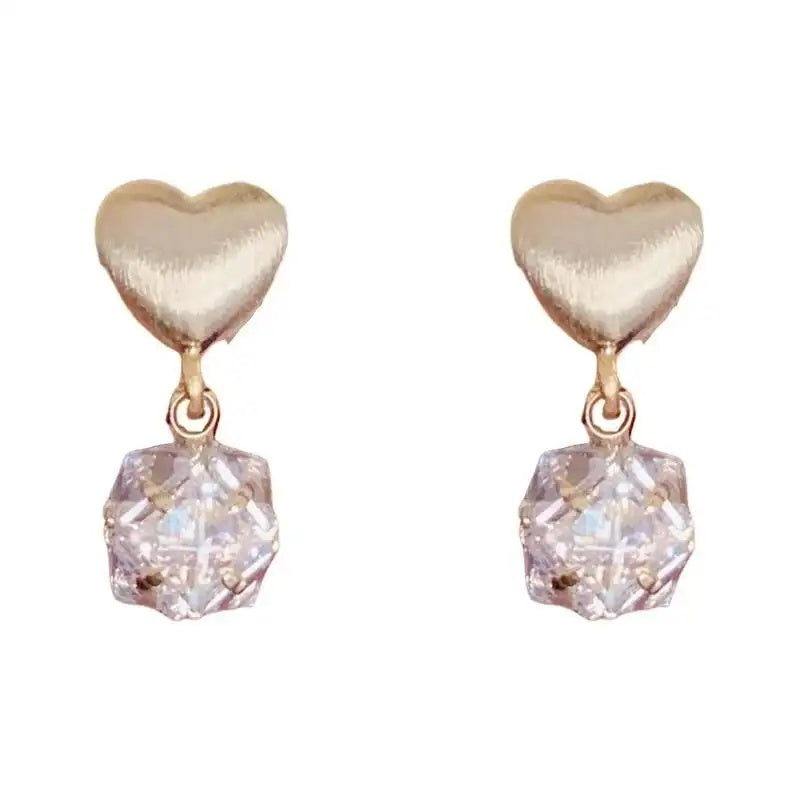 Metal Brushed Heart Crystal Earrings