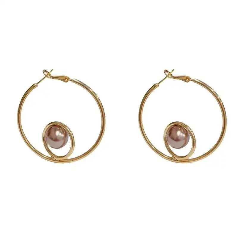 Metal Circle Pearl Hoop Earrings