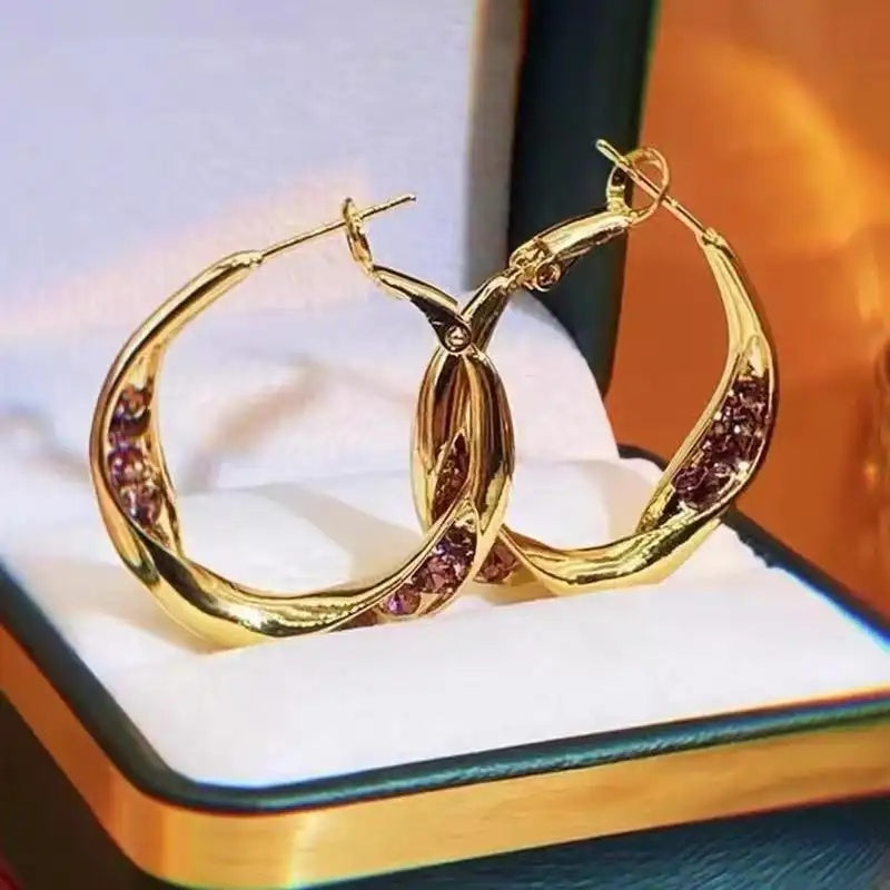 Metal Diamond-Embellished Large Hoop Earrings