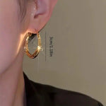 Metal Diamond-Embellished Large Hoop Earrings