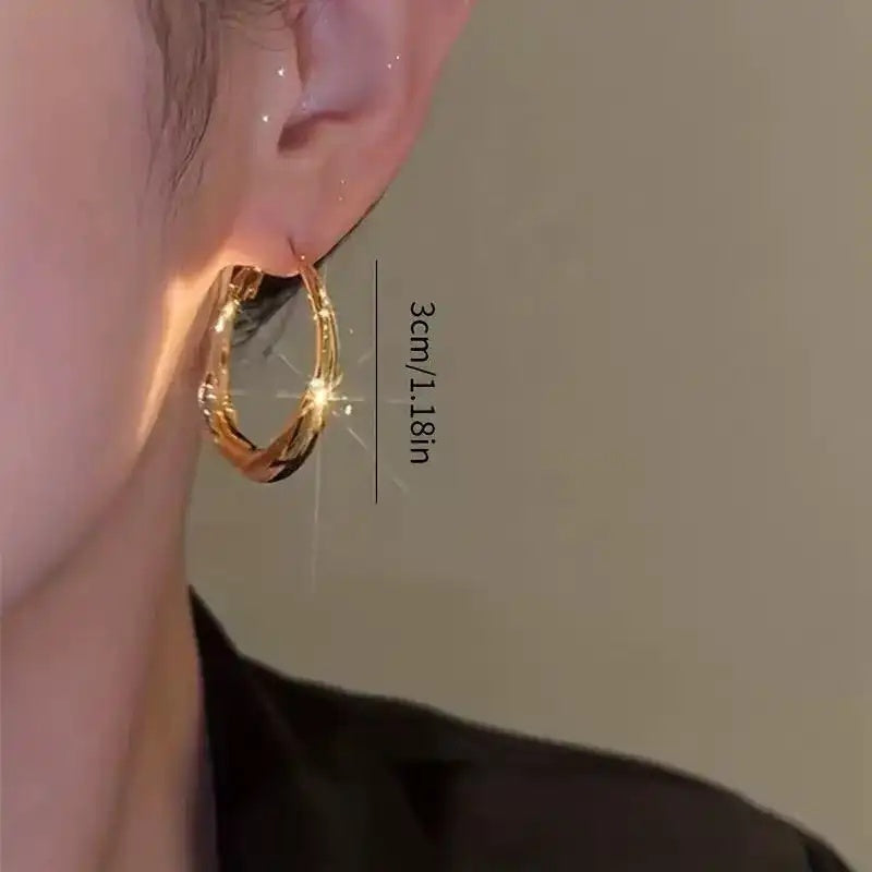 Metal Diamond-Embellished Large Hoop Earrings