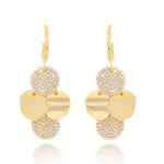 Metal Disc Crystal Tassel Drop Earrings