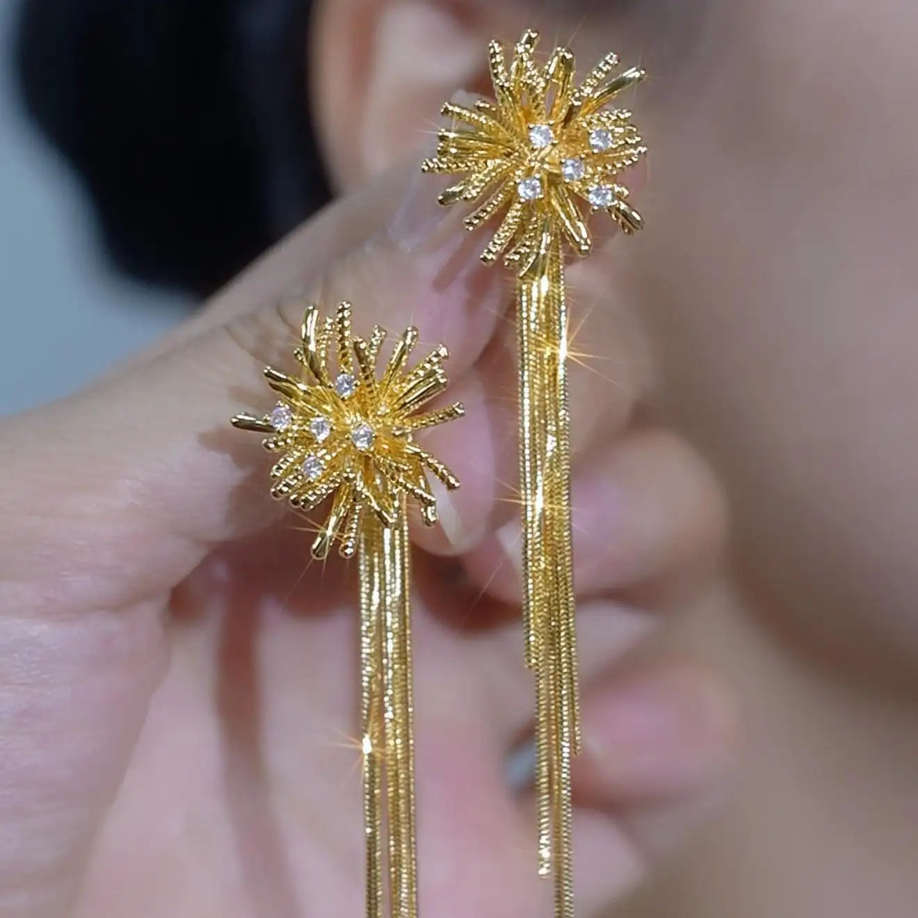 Metal Firework Tassel French Drop Earrings